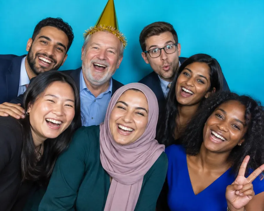 Colleagues laughing together at a gathering